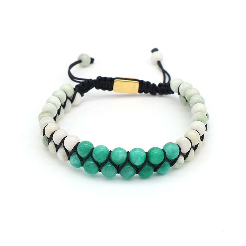 New Bulk Sale Double Layer Custom OEM Mens Women Stainless Steel Logo Handmade 6mm Natural Stone Beads Macrame Woven Bracelet