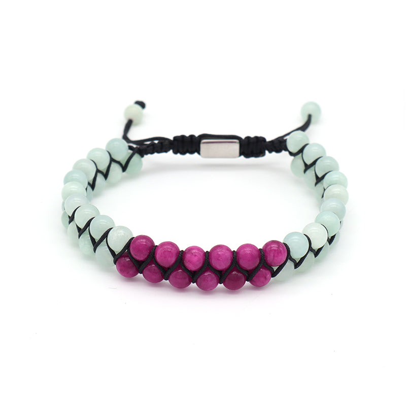 New Bulk Sale Double Layer Custom OEM Mens Women Stainless Steel Logo Handmade 6mm Natural Stone Beads Macrame Woven Bracelet