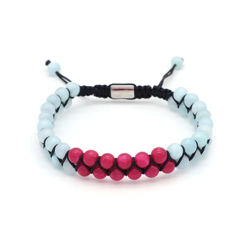 New Bulk Sale Double Layer Custom OEM Mens Women Stainless Steel Logo Handmade 6mm Natural Stone Beads Macrame Woven Bracelet