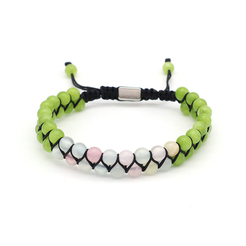 New Bulk Sale Double Layer Custom OEM Mens Women Stainless Steel Logo Handmade 6mm Natural Stone Beads Macrame Woven Bracelet