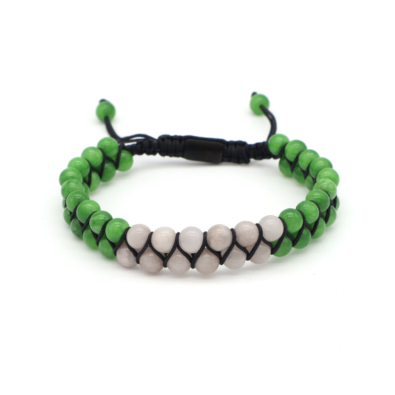 New Bulk Sale Double Layer Custom OEM Mens Women Stainless Steel Logo Handmade 6mm Natural Stone Beads Macrame Woven Bracelet