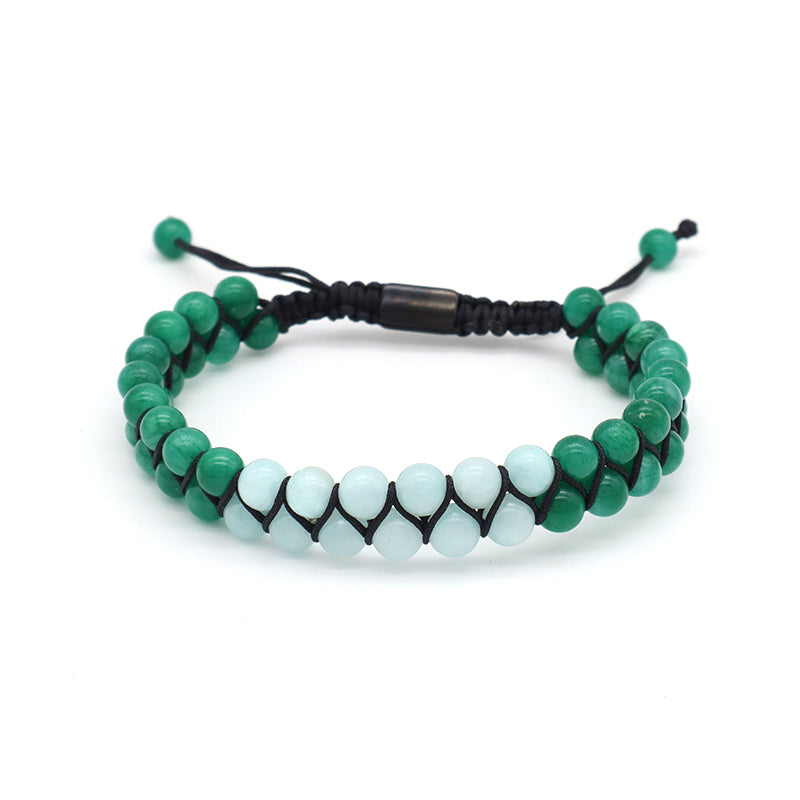 New Bulk Sale Double Layer Custom OEM Mens Women Stainless Steel Logo Handmade 6mm Natural Stone Beads Macrame Woven Bracelet