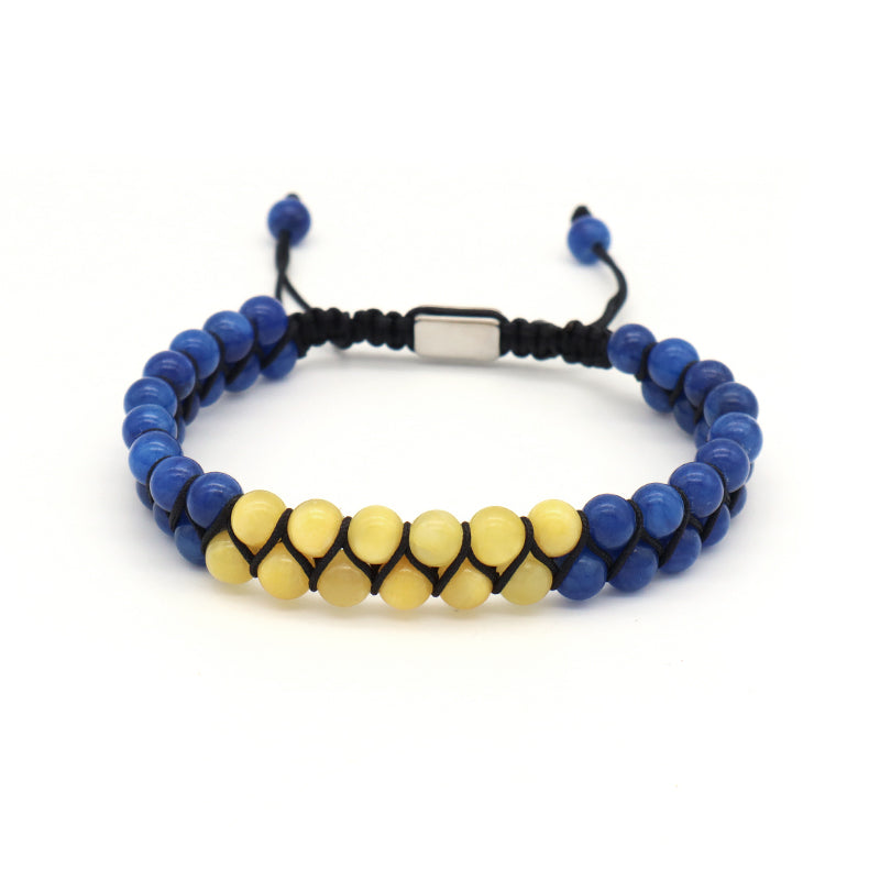 New Bulk Sale Double Layer Custom OEM Mens Women Stainless Steel Logo Handmade 6mm Natural Stone Beads Macrame Woven Bracelet