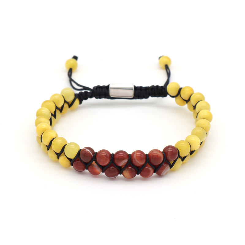 New Bulk Sale Double Layer Custom OEM Mens Women Stainless Steel Logo Handmade 6mm Natural Stone Beads Macrame Woven Bracelet