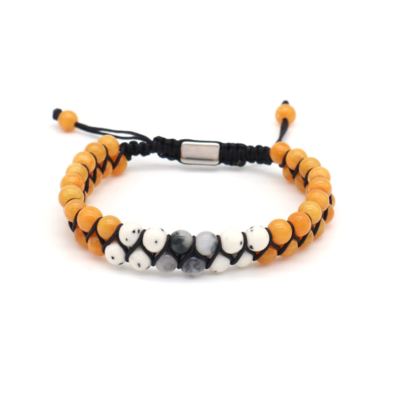 New Bulk Sale Double Layer Custom OEM Mens Women Stainless Steel Logo Handmade 6mm Natural Stone Beads Macrame Woven Bracelet