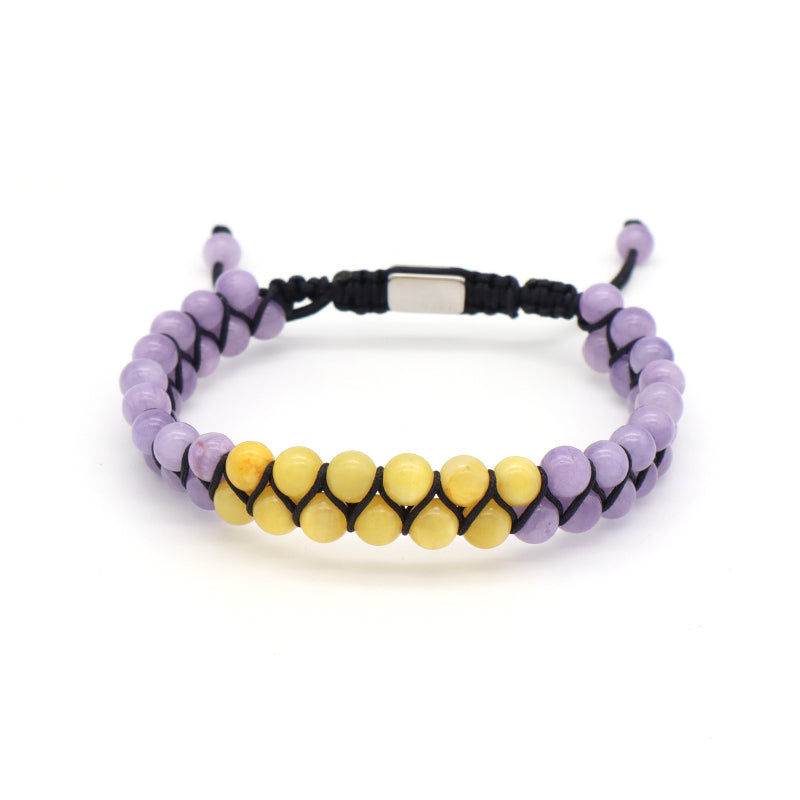 New Bulk Sale Double Layer Custom OEM Mens Women Stainless Steel Logo Handmade 6mm Natural Stone Beads Macrame Woven Bracelet