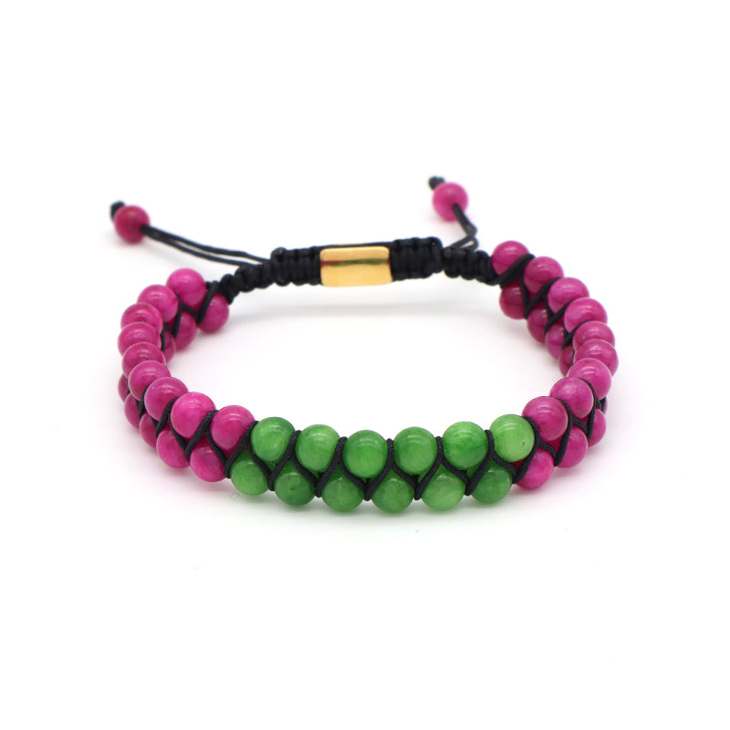New Bulk Sale Double Layer Custom OEM Mens Women Stainless Steel Logo Handmade 6mm Natural Stone Beads Macrame Woven Bracelet