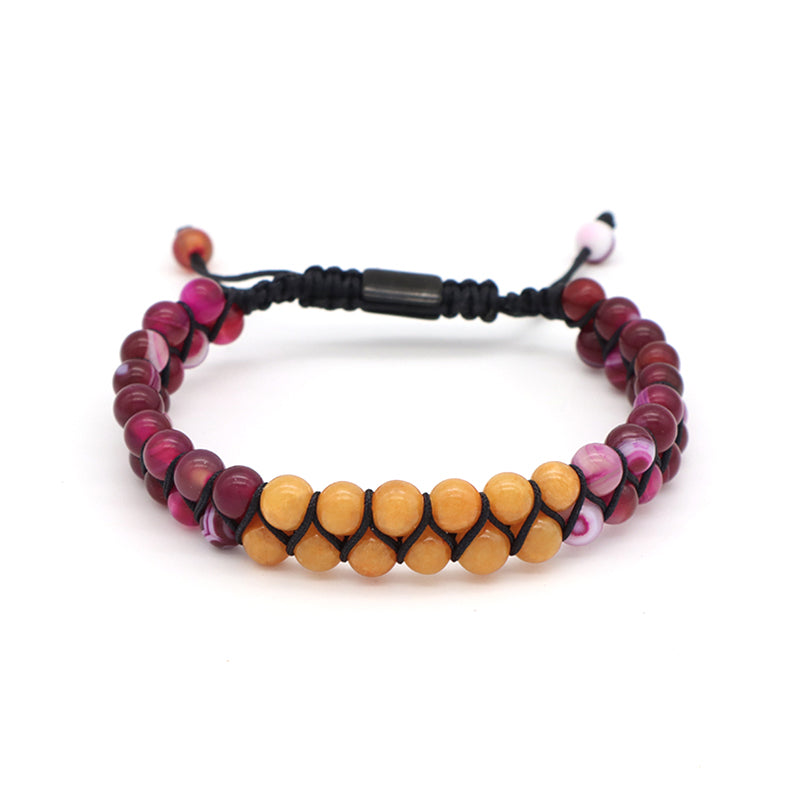 New Bulk Sale Double Layer Custom OEM Mens Women Stainless Steel Logo Handmade 6mm Natural Stone Beads Macrame Woven Bracelet