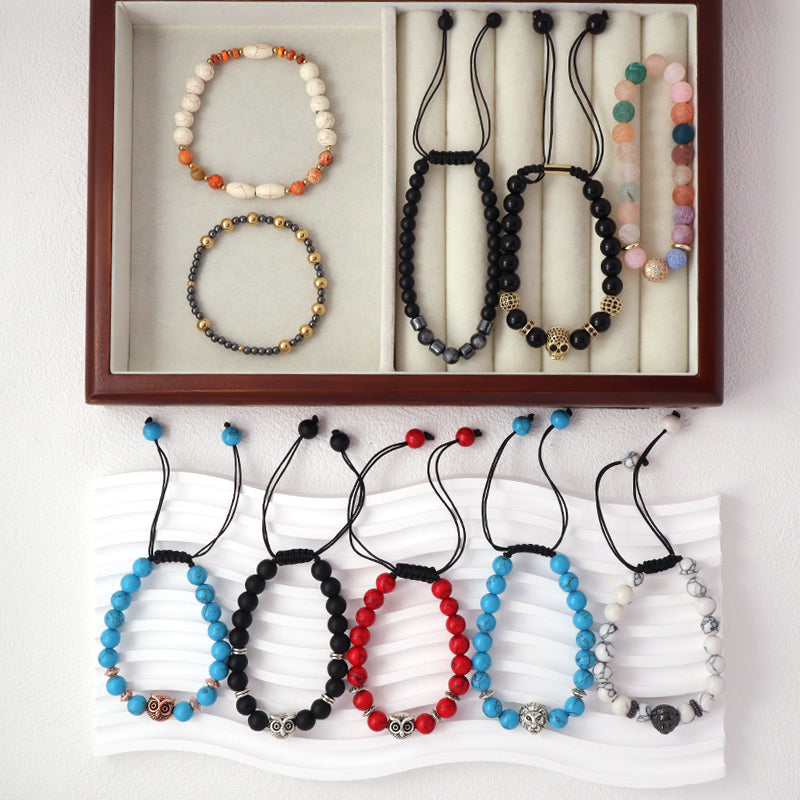 OEM Wholesale Fashion Women Jewelry Custom Gold Plated Beads Elastic Healing 8mm Natural Stone Handmade White Turquoise Bracelet