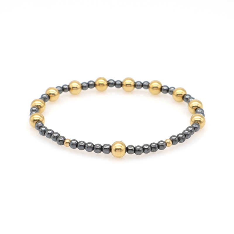 Manufacture Wholesale OEM Factory Custom Women Gold Plated Elastic Gemstone Healing Energy Hematite Natural Stone Beads Bracelet