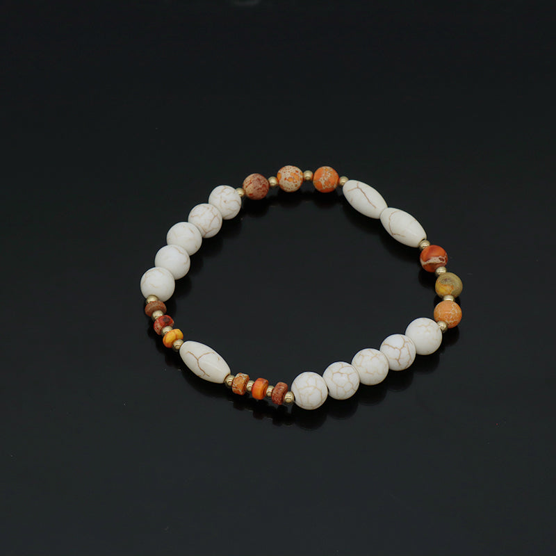 OEM Wholesale Fashion Women Jewelry Custom Gold Plated Beads Elastic Healing 8mm Natural Stone Handmade White Turquoise Bracelet