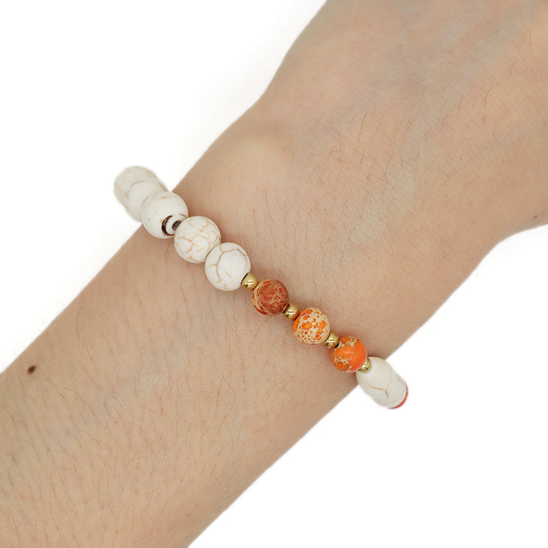 OEM Wholesale Fashion Women Jewelry Custom Gold Plated Beads Elastic Healing 8mm Natural Stone Handmade White Turquoise Bracelet