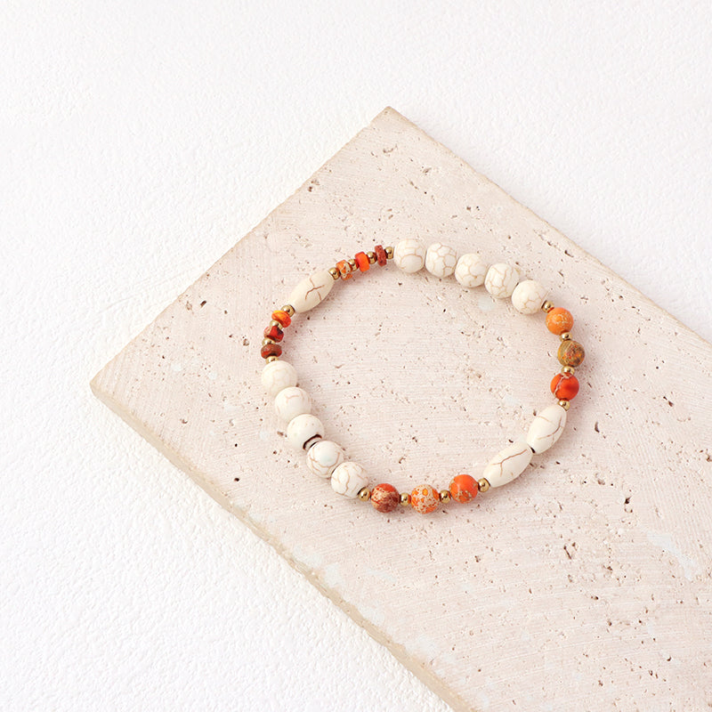 OEM Wholesale Fashion Women Jewelry Custom Gold Plated Beads Elastic Healing 8mm Natural Stone Handmade White Turquoise Bracelet