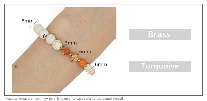 OEM Wholesale Fashion Women Jewelry Custom Gold Plated Beads Elastic Healing 8mm Natural Stone Handmade White Turquoise Bracelet