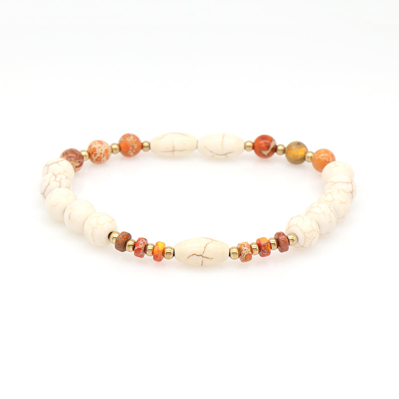 OEM Wholesale Fashion Women Jewelry Custom Gold Plated Beads Elastic Healing 8mm Natural Stone Handmade White Turquoise Bracelet