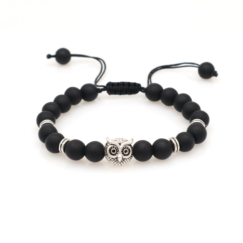 OEM Wholesale Custom Energy Gemstone Women Men Owl Charm Braided Woven 8mm Natural Stone Beads Agate Red Turquoise Bracelet