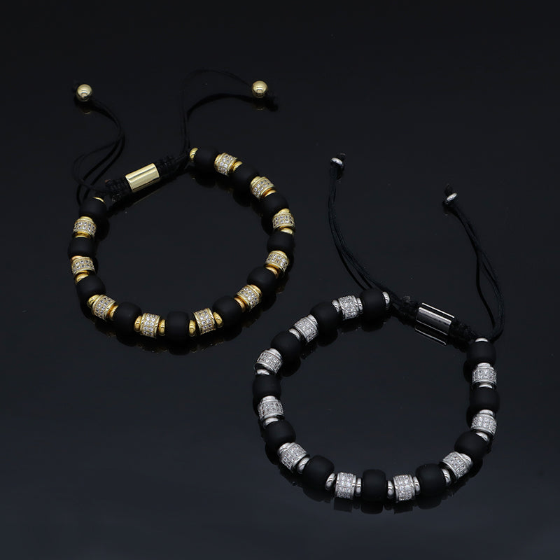 Custom OEM Wholesale Energy Gemstone Women Men Gold Plated Charm Handmade Braided Woven 8mm Natural Stone Agate Beads Bracelet