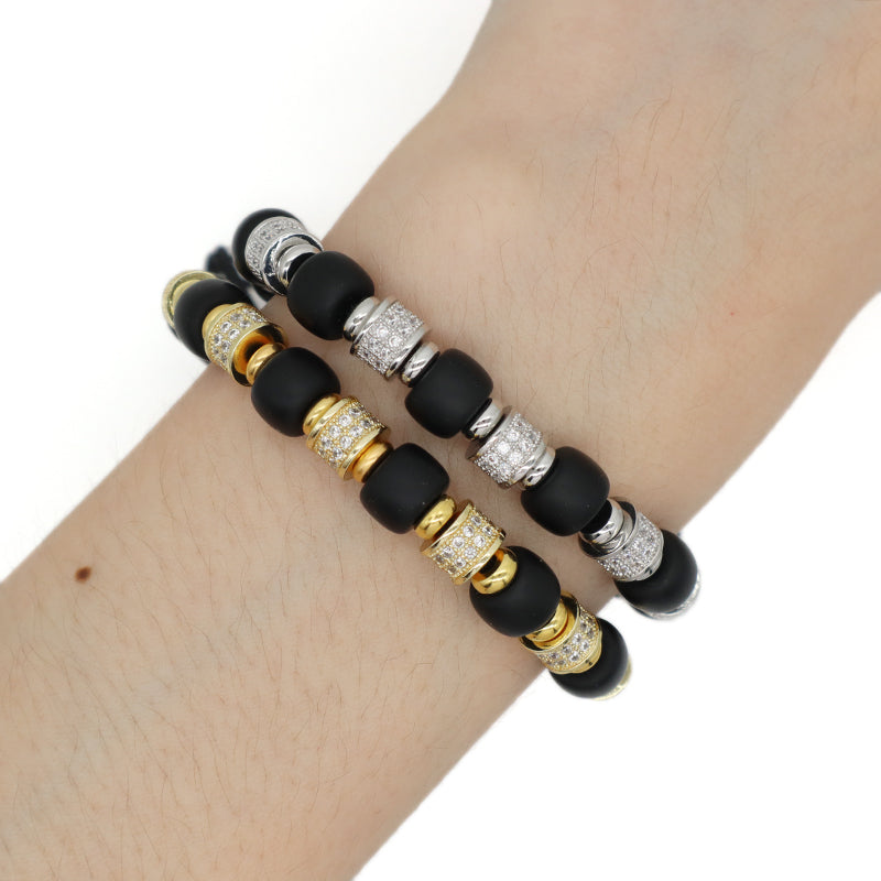 Custom OEM Wholesale Energy Gemstone Women Men Gold Plated Charm Handmade Braided Woven 8mm Natural Stone Agate Beads Bracelet