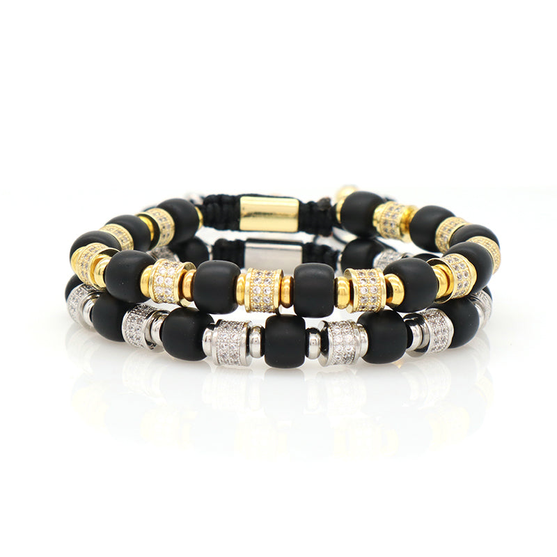 Custom OEM Wholesale Energy Gemstone Women Men Gold Plated Charm Handmade Braided Woven 8mm Natural Stone Agate Beads Bracelet