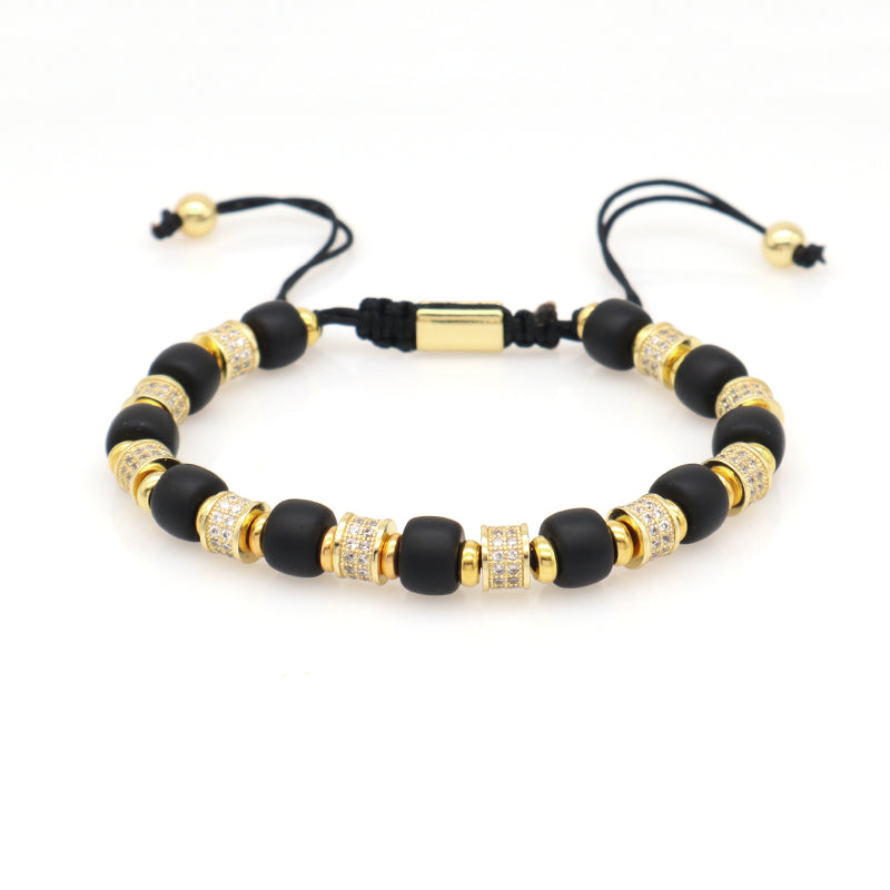 Custom OEM Wholesale Energy Gemstone Women Men Gold Plated Charm Handmade Braided Woven 8mm Natural Stone Agate Beads Bracelet