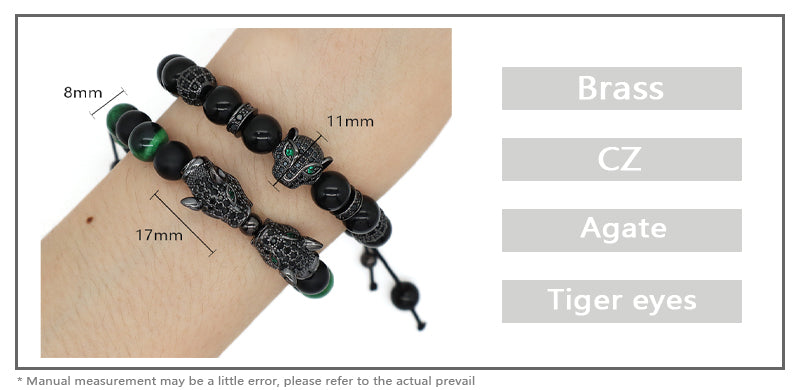 New OEM Wholesale Custom Trendy 8mm Energy Natural Stone Beads Adjustable Braided Woven Leopard Agate Tiger Eyes Bracelet For Men