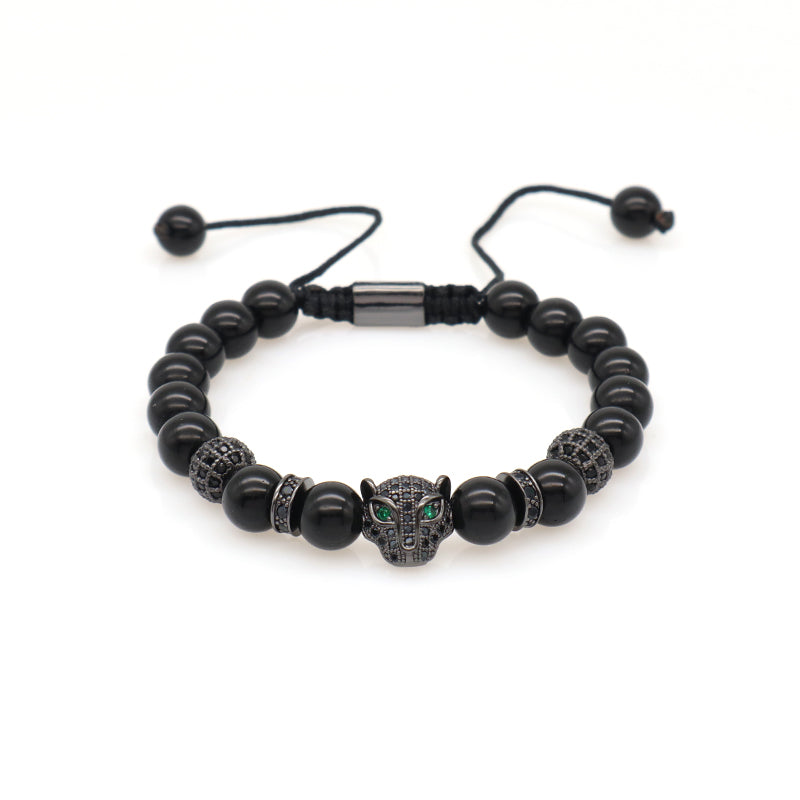 New OEM Wholesale Custom Trendy 8mm Energy Natural Stone Beads Adjustable Braided Woven Leopard Agate Tiger Eyes Bracelet For Men