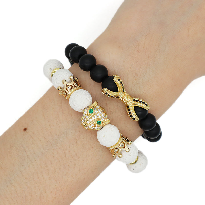 New Wholesale OEM Custom Trendy 8mm 10mm Energy Healing Natural Stone Agate Lava Beads Leopard Butterfly Bracelet For Men Women