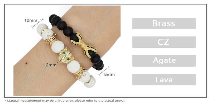 New Wholesale OEM Custom Trendy 8mm 10mm Energy Healing Natural Stone Agate Lava Beads Leopard Butterfly Bracelet For Men Women