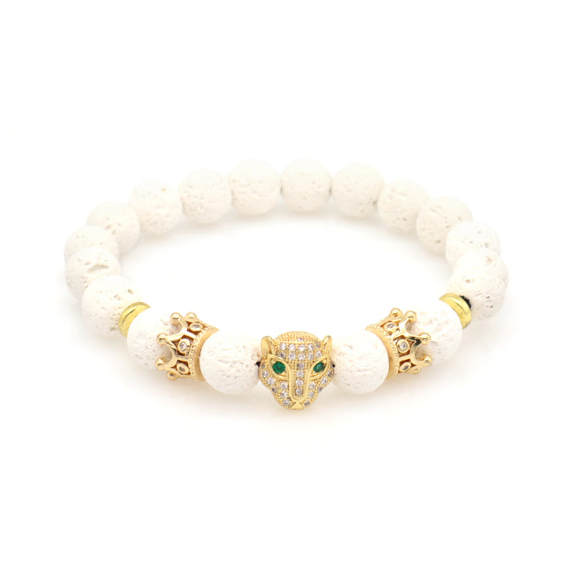 New Wholesale OEM Custom Trendy 8mm 10mm Energy Healing Natural Stone Agate Lava Beads Leopard Butterfly Bracelet For Men Women