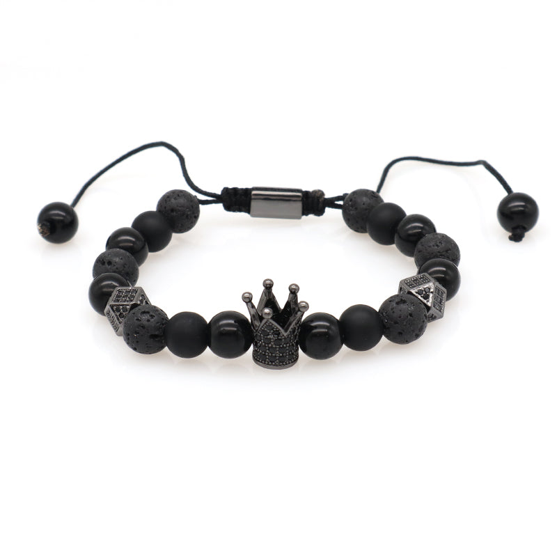 OEM Custom Women Men 8mm 10mm Coloured Glaze Energy Healing Natural Stone Agate Lava Moonstone Beads Evil Eyes Crown Bracelet