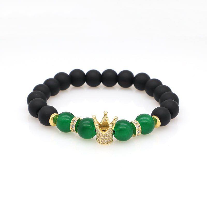 OEM Custom Women Men 8mm 10mm Coloured Glaze Energy Healing Natural Stone Agate Lava Moonstone Beads Evil Eyes Crown Bracelet