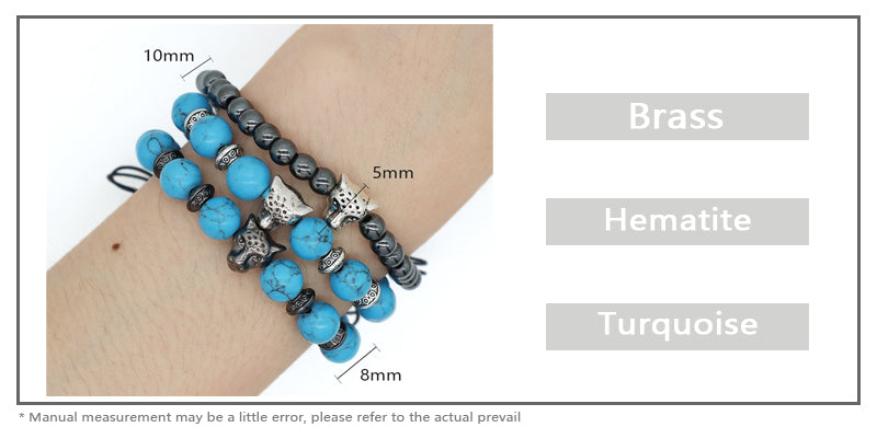 Handmade Customized 8mm Energy Natural Stone Beads Adjustable Braided Woven Macrame Hematite Turquoise Leopard Bracelet For Men