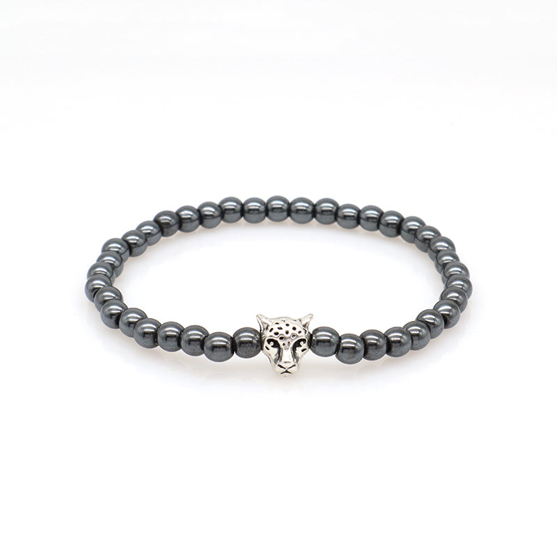 Handmade Customized 8mm Energy Natural Stone Beads Adjustable Braided Woven Macrame Hematite Turquoise Leopard Bracelet For Men