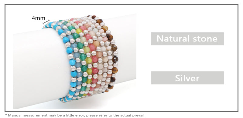 New Wholesale OEM Custom Trendy 4mm Energy Healing Green Agate Red Jade Tiger Eyes Natural Stone Silver Beads Bracelet For Women