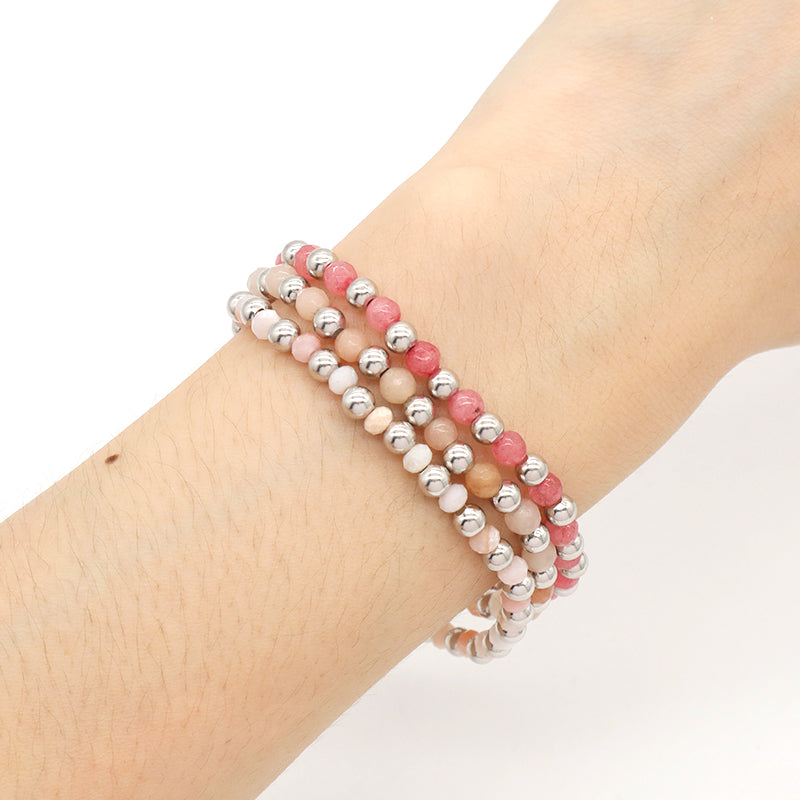New Wholesale OEM Custom Trendy 4mm Energy Healing Green Agate Red Jade Tiger Eyes Natural Stone Silver Beads Bracelet For Women