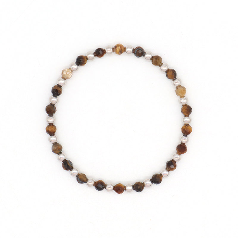 New Wholesale OEM Custom Trendy 4mm Energy Healing Green Agate Red Jade Tiger Eyes Natural Stone Silver Beads Bracelet For Women