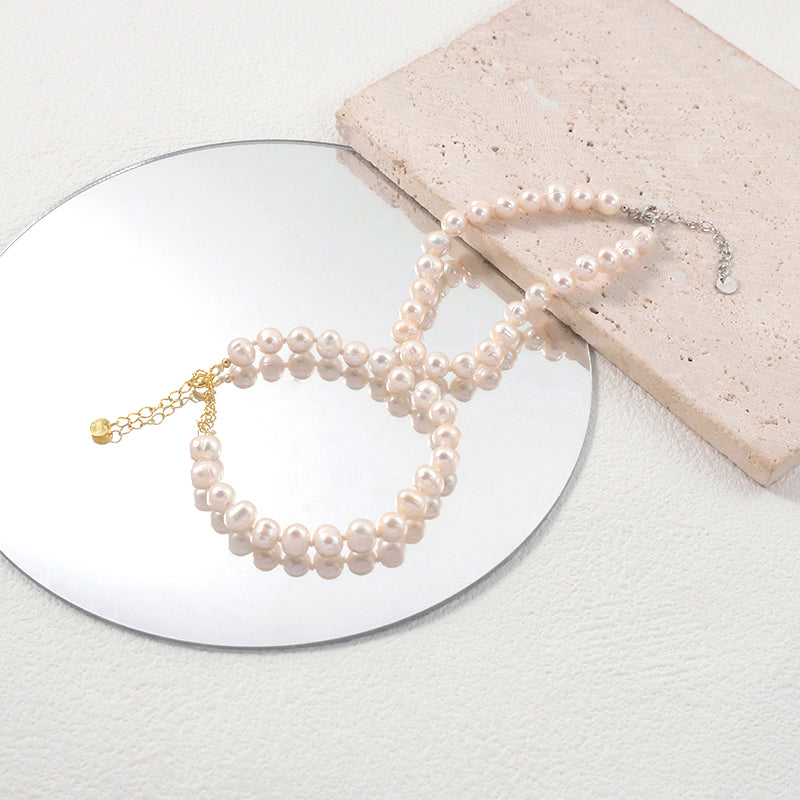 Handmade Custom Women Jewelry Gold Plated 925 Sterling Silver Fresh Water Pearl Beads Bracelet