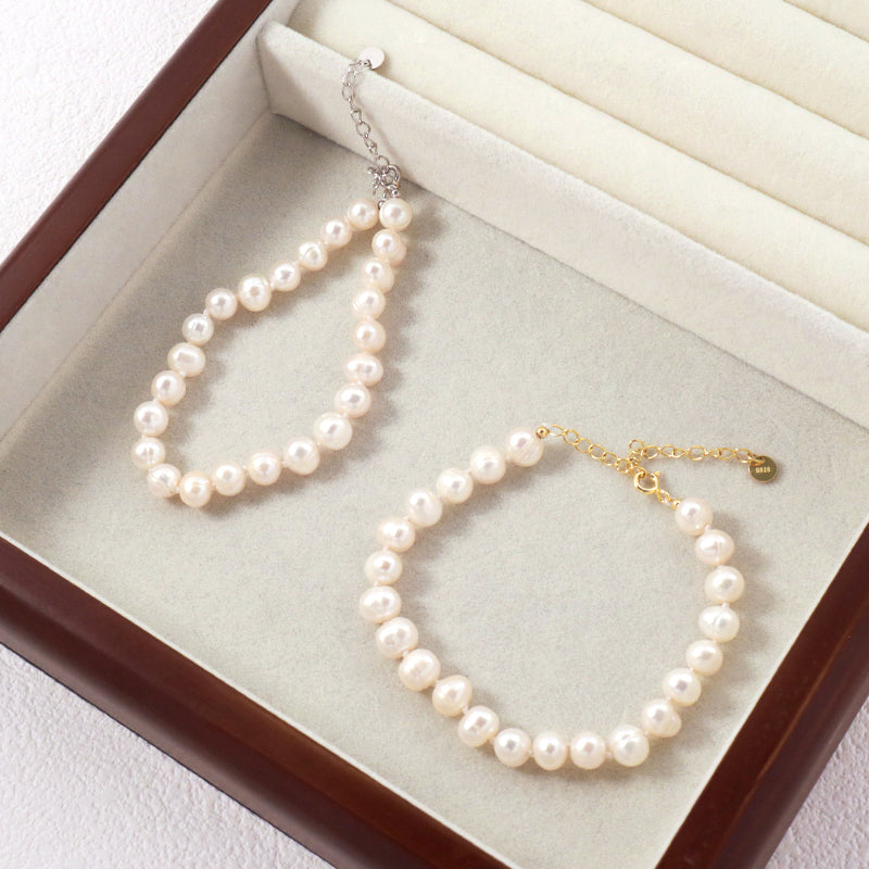 Handmade Custom Women Jewelry Gold Plated 925 Sterling Silver Fresh Water Pearl Beads Bracelet