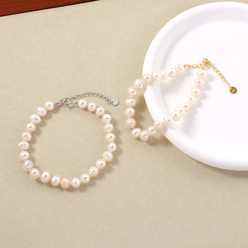 Handmade Custom Women Jewelry Gold Plated 925 Sterling Silver Fresh Water Pearl Beads Bracelet
