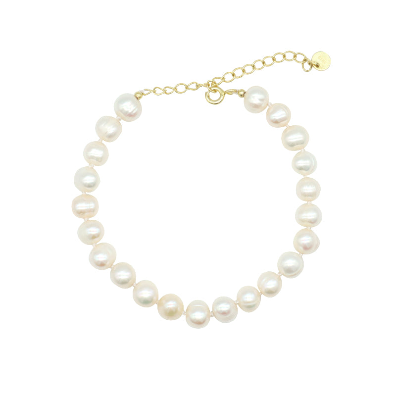 Handmade Custom Women Jewelry Gold Plated 925 Sterling Silver Fresh Water Pearl Beads Bracelet