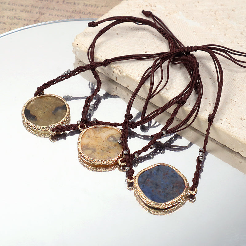 Handmade OEM Wholesale Fashionable Customized Women Woven Stainless Steel Beads Gold Plated Natural Stone Charm Bangle Bracelet