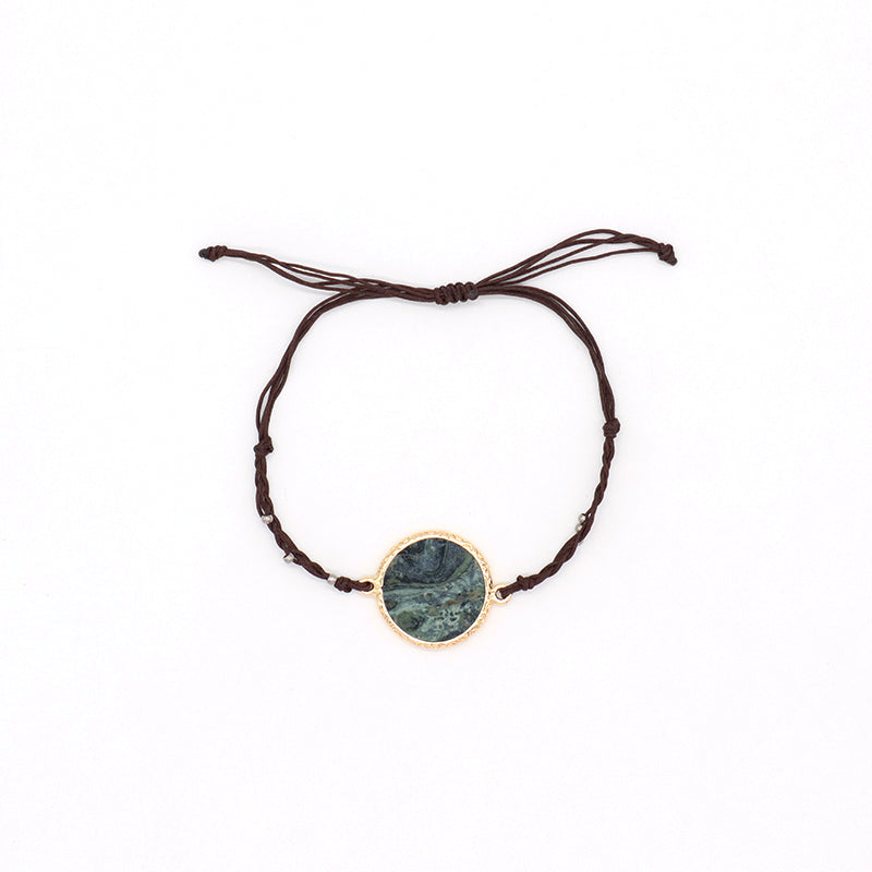 Handmade OEM Wholesale Fashionable Customized Women Woven Stainless Steel Beads Gold Plated Natural Stone Charm Bangle Bracelet