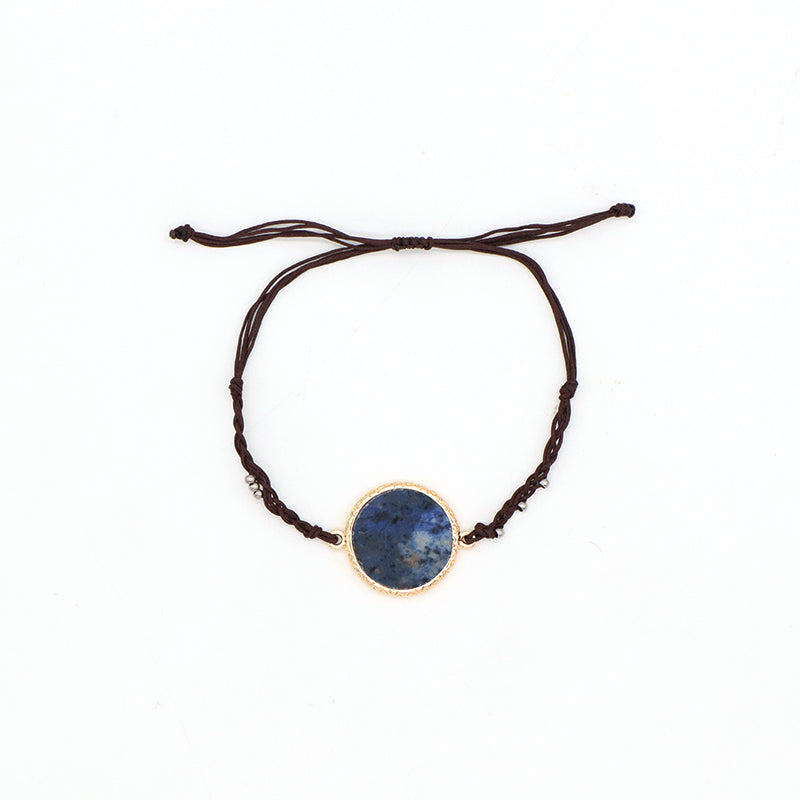 Handmade OEM Wholesale Fashionable Customized Women Woven Stainless Steel Beads Gold Plated Natural Stone Charm Bangle Bracelet