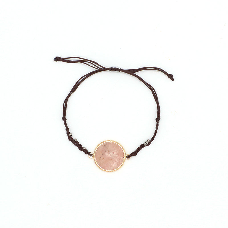 Handmade OEM Wholesale Fashionable Customized Women Woven Stainless Steel Beads Gold Plated Natural Stone Charm Bangle Bracelet
