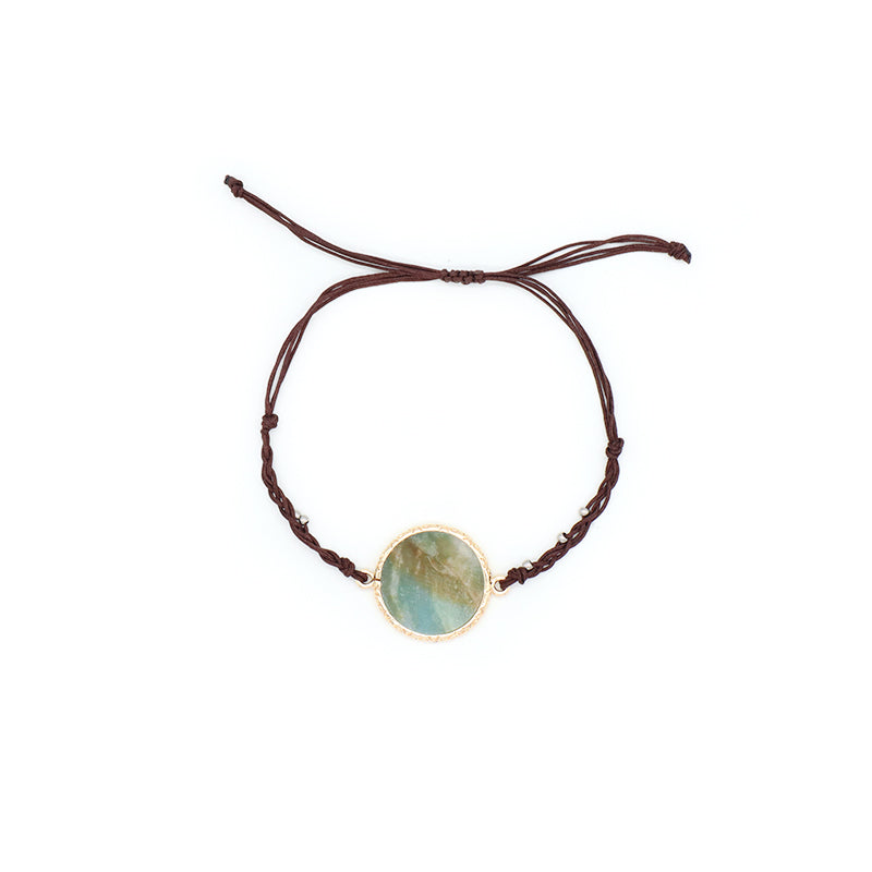 Handmade OEM Wholesale Fashionable Customized Women Woven Stainless Steel Beads Gold Plated Natural Stone Charm Bangle Bracelet