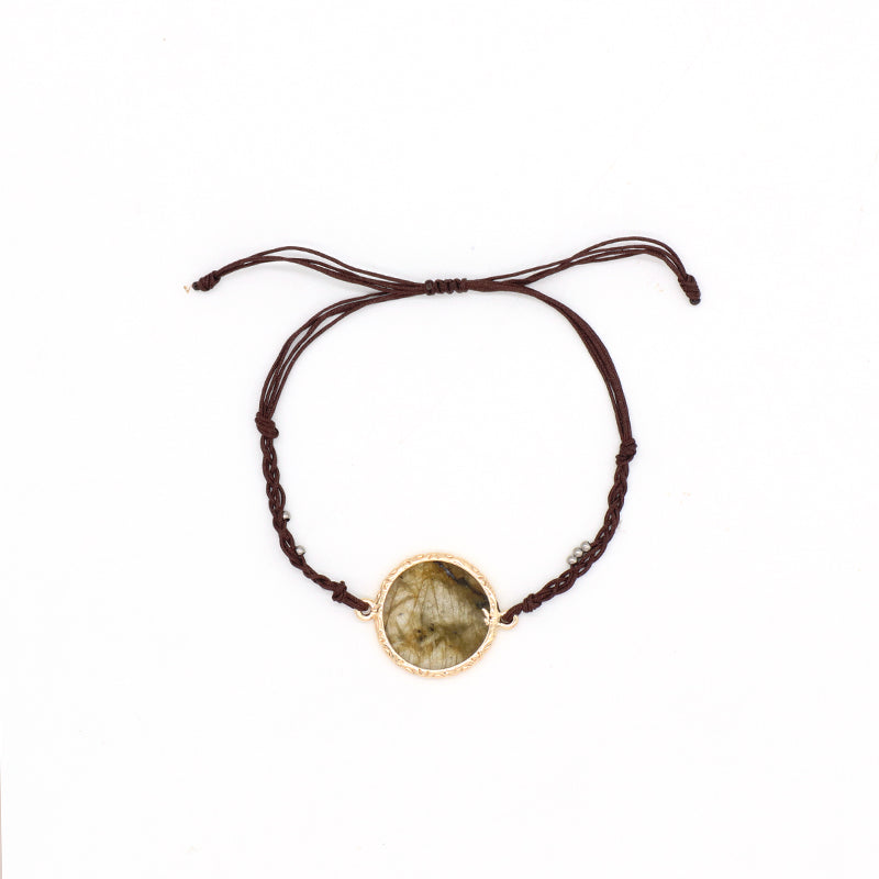Handmade OEM Wholesale Fashionable Customized Women Woven Stainless Steel Beads Gold Plated Natural Stone Charm Bangle Bracelet