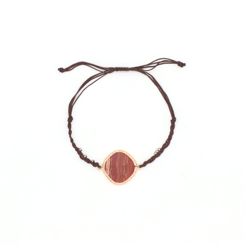 Handmade OEM Wholesale Fashionable Customized Women Woven Stainless Steel Beads Gold Plated Natural Stone Charm Bangle Bracelet