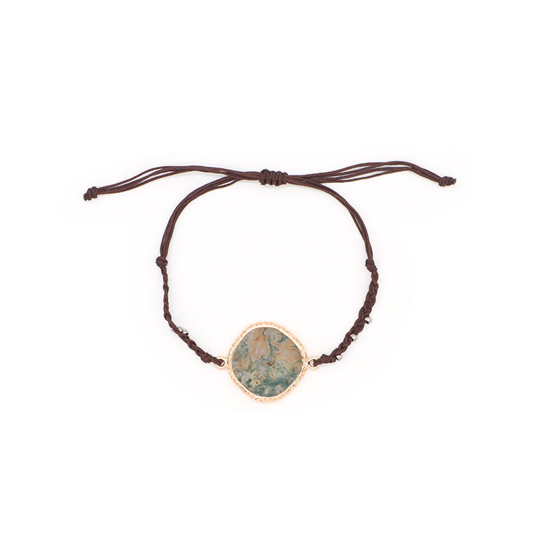 Handmade OEM Wholesale Fashionable Customized Women Woven Stainless Steel Beads Gold Plated Natural Stone Charm Bangle Bracelet