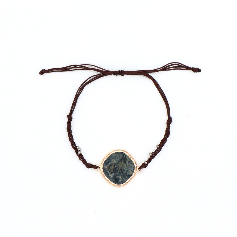 Handmade OEM Wholesale Fashionable Customized Women Woven Stainless Steel Beads Gold Plated Natural Stone Charm Bangle Bracelet