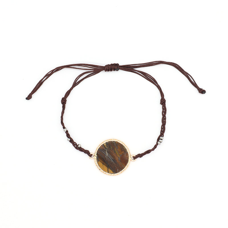 Handmade OEM Wholesale Fashionable Customized Women Woven Stainless Steel Beads Gold Plated Natural Stone Charm Bangle Bracelet